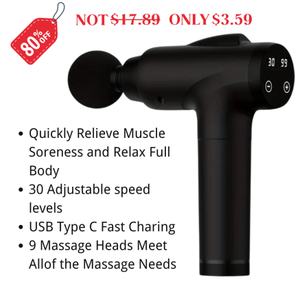 🔥80% OFF！Massage Gun, Deep Tissue Percussion Massager, Handheld Electric Back Massager, 30 Massage Speeds, 9 Attachments.